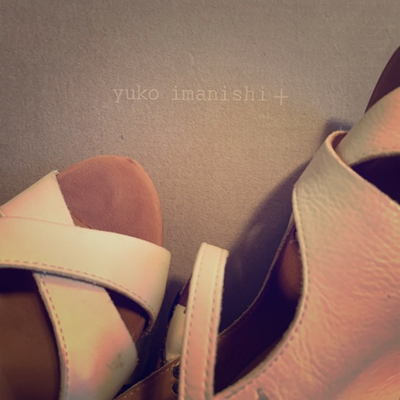 yuko imanishi white leather cross front wedge - Picture 1 of 7
